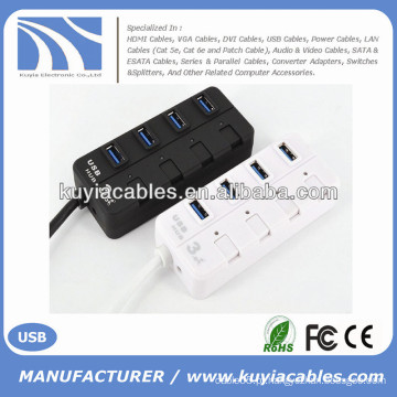 Mini 4 portas USB3.0 Hub Suporte 5 Gb / s Simples ligado / desligado Compatível com USB3.0 / USB2.0 / 1.1